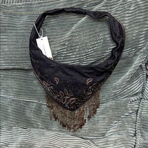 Urban Revivo Black Beaded Bandana with Fringe